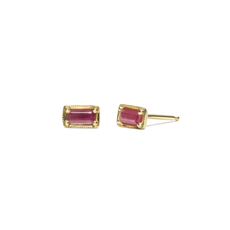 14K Yellow Gold Ruby Baguette Stud