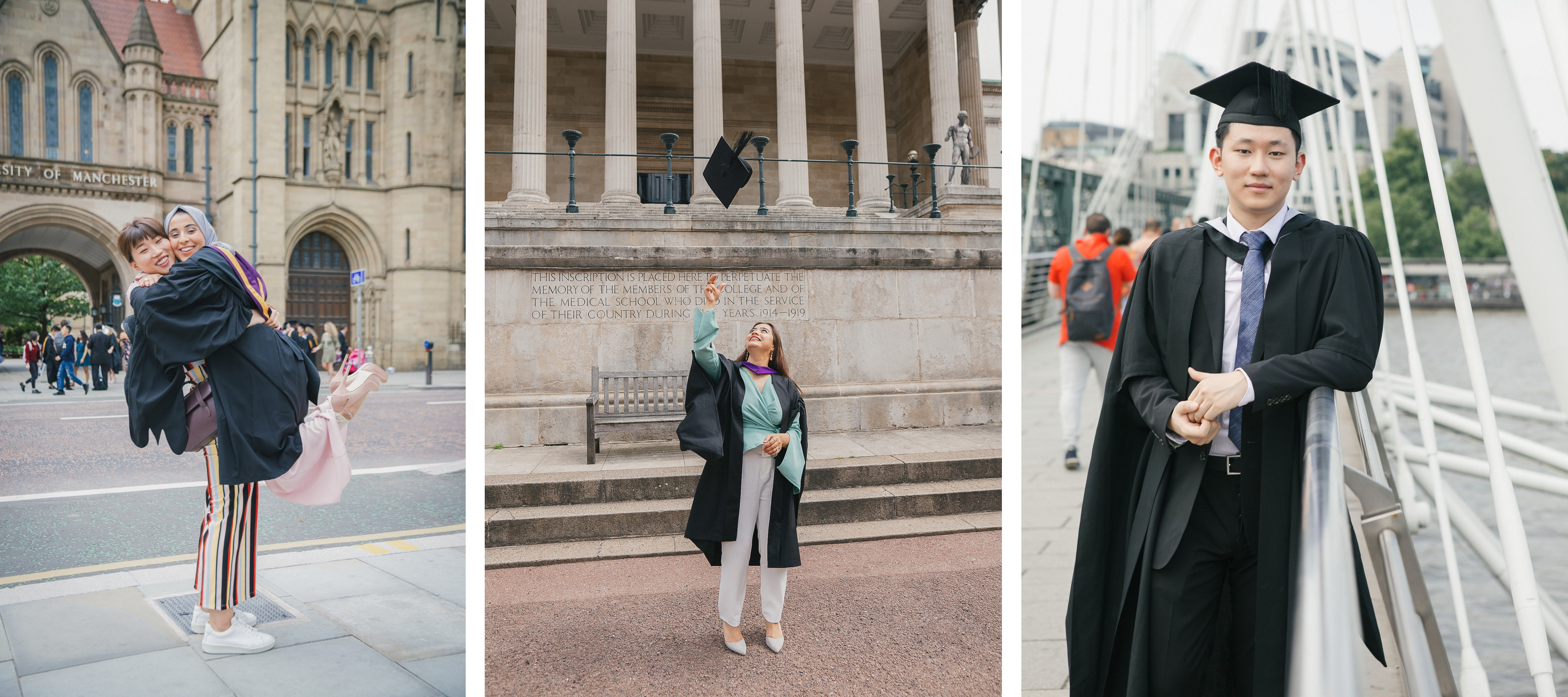 Students Posing for graduation photos on campus