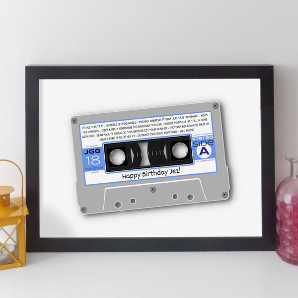 personalised cassette tape top ten songs 18th birthday print