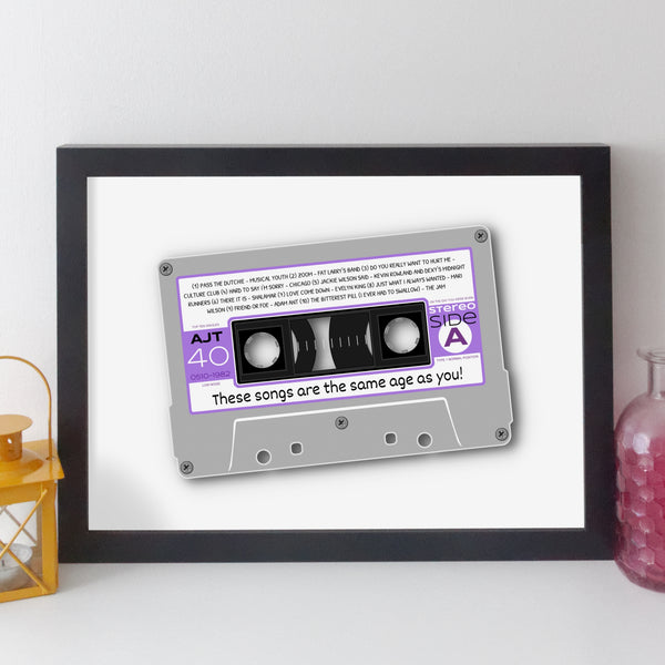 personalised top ten 40th birthday cassette tape print