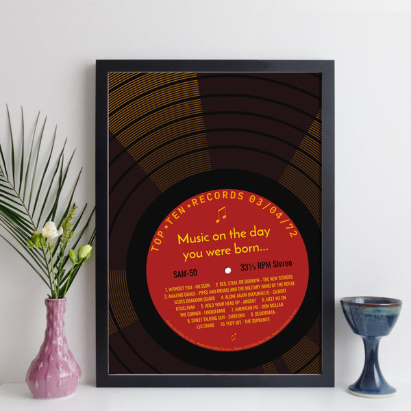 personalised record label 50th birthday print