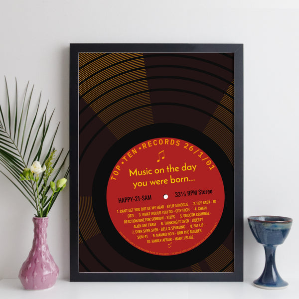 personalised 21st birthday print - music on the day you were born
