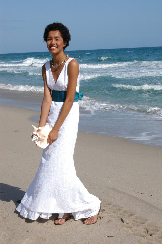 white eyelet wedding dress