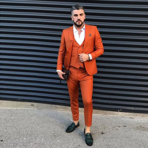 Orange Slim Fit Men's One-Button Suit