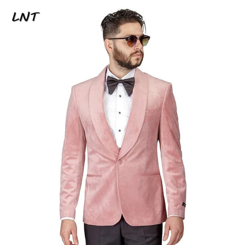 Pastel Pink Velvet Men Slim Fit Blazer