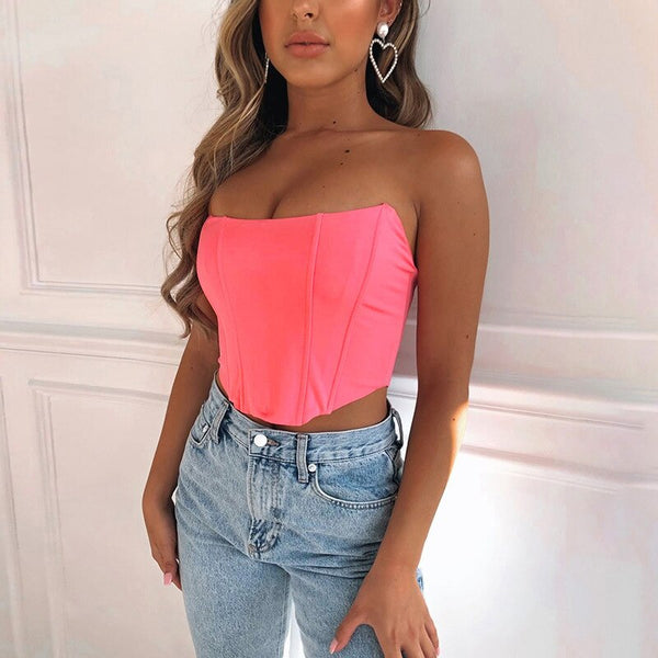 Sexy Corsets Tube Tops Fashion Solid Color Off The Shoulder Strapless