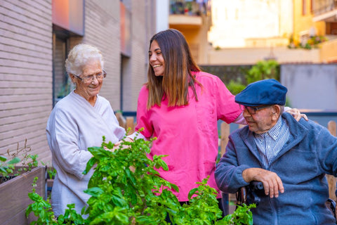 Elderly couple at a charity organisation