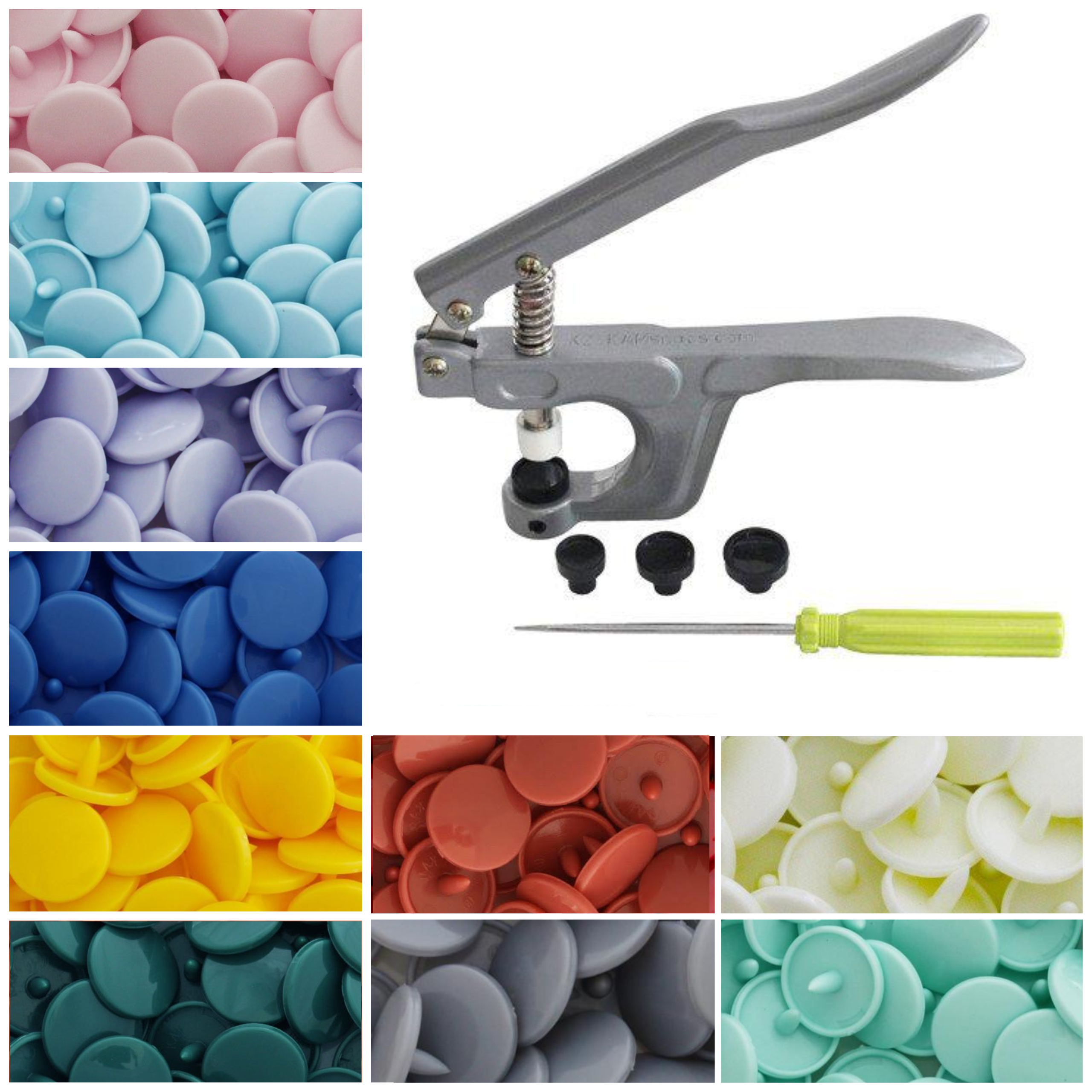 KAM Snaps Starter Set 100 Snaps Soft Rainbow & Pliers for Plastic