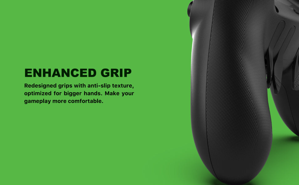 redesigned grip and anti-slip texture for bigger hands long gameplay