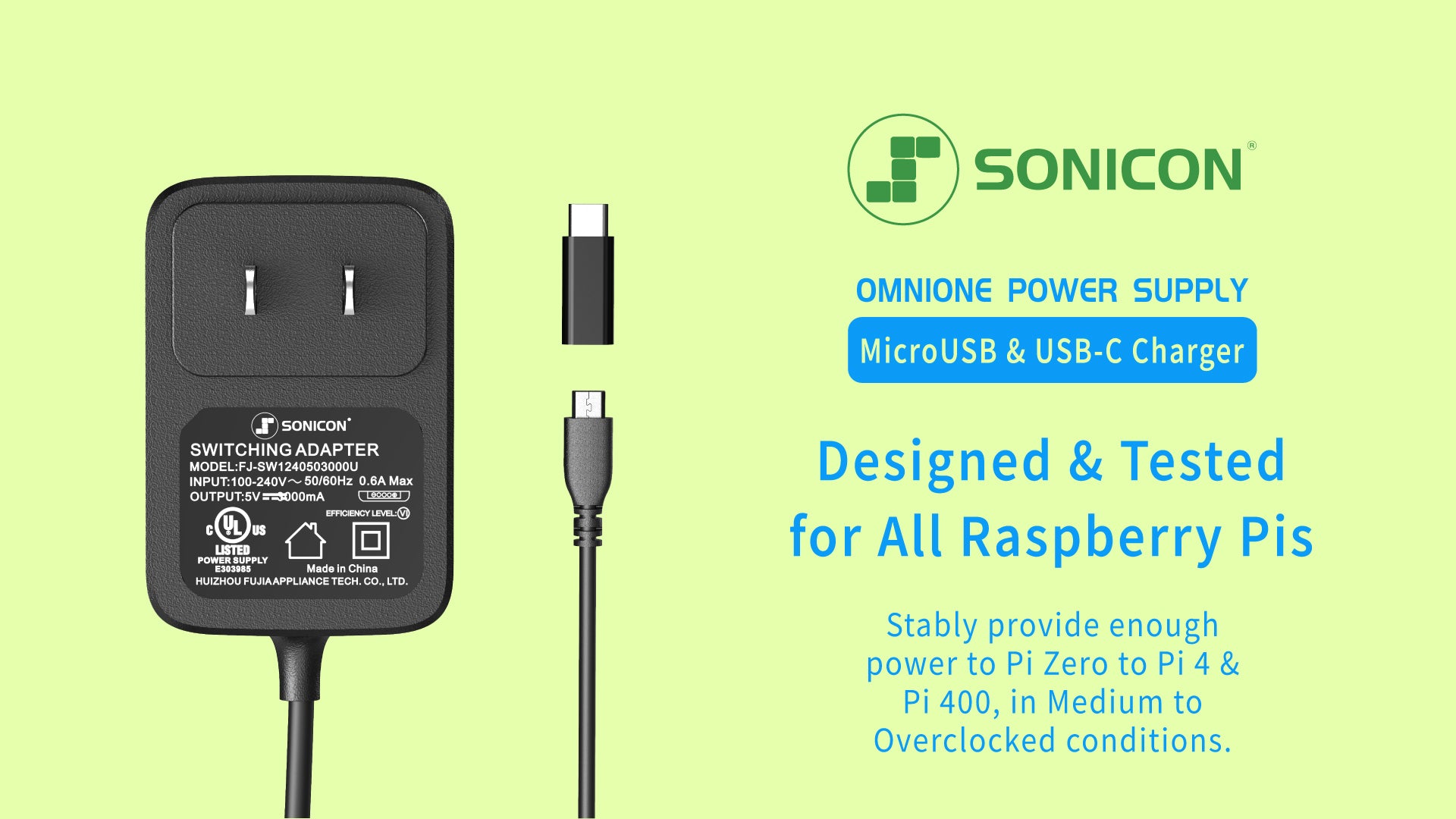 5V 3A MicroUSB USB-C Power Supply Charger for Raspberry Pi