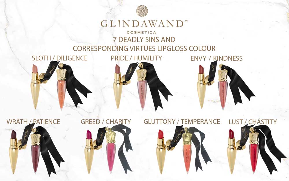 GlindaWand 7 Deadly Sins Lipstick and Corresponding 7 Virtues Lipgloss