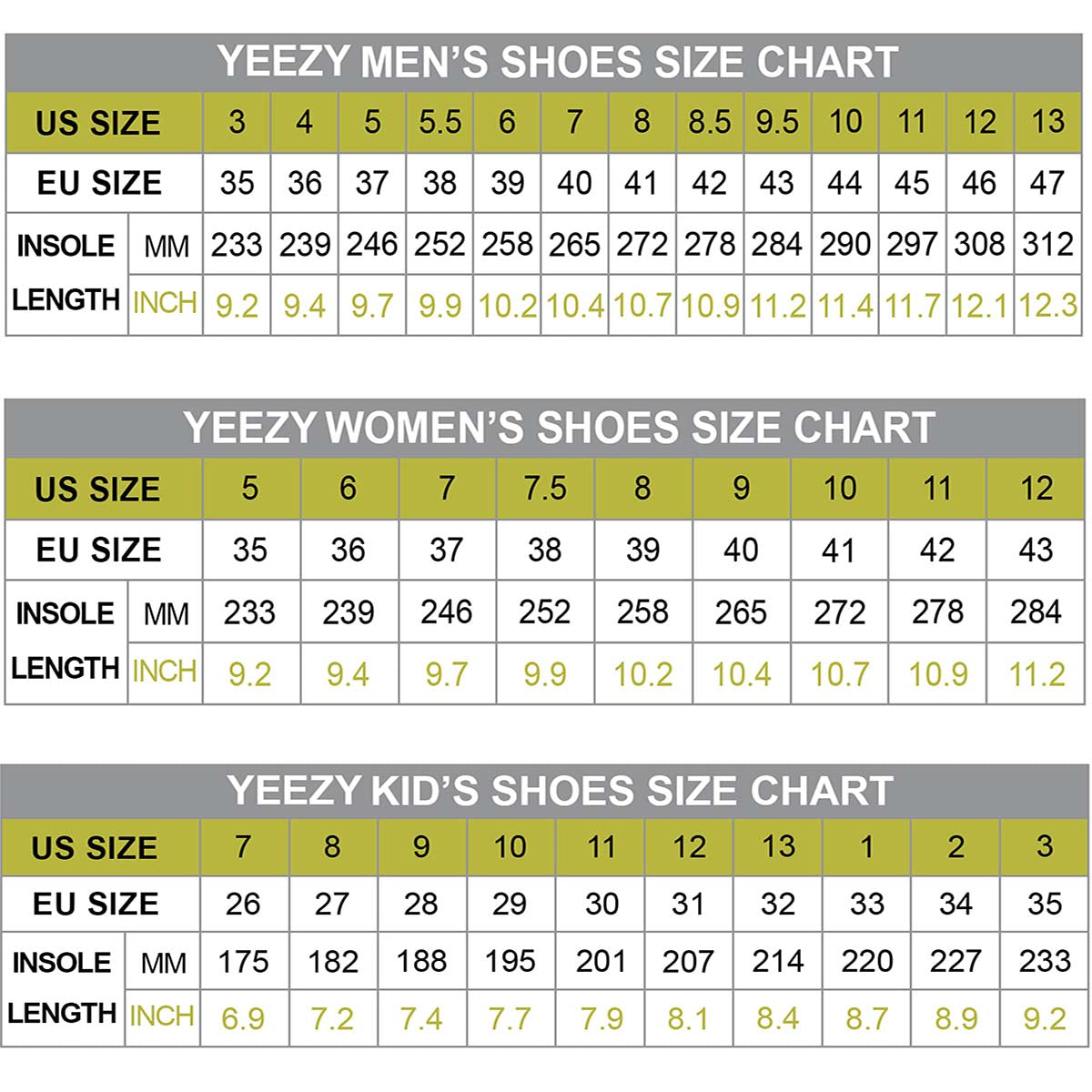 shoe size yeezy