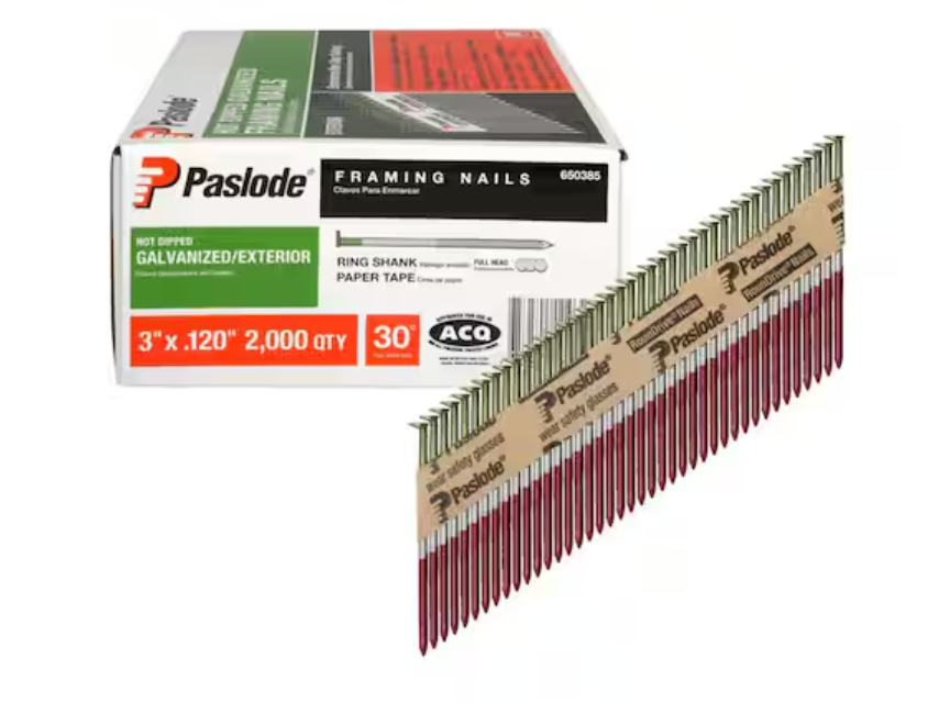 3 in. x 0.120-Gauge 30 -Degree Galvanized Ring Shank Paper Tape Framing Nails (2000 per Box)