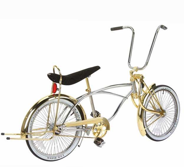 chrome and gold lowrider bike