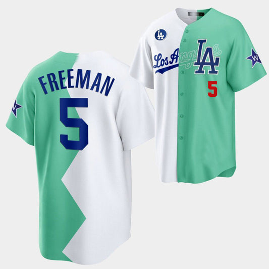 Baseball #22 Clayton Kershaw Los Angeles Dodgers White Green 2022 Stitched Split  Jersey