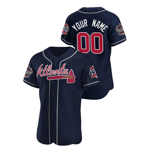 Mens Custom Atlanta Braves Stitched Navy Red Baseball Jersey Game Patch  2021 All Star 150th