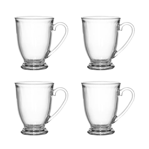 Vega Modern Clear Glass Mug with Handle, Coffee Tea Hot or Cold Drinks, Set  of 6, 10 oz