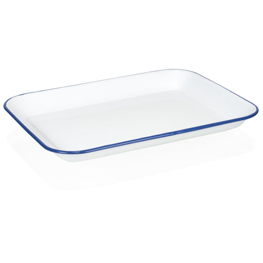 Enamelware Rectangular Tray, 11.25 x 9 inches, Vintage White/Blue (Set of  2) • Zestfull