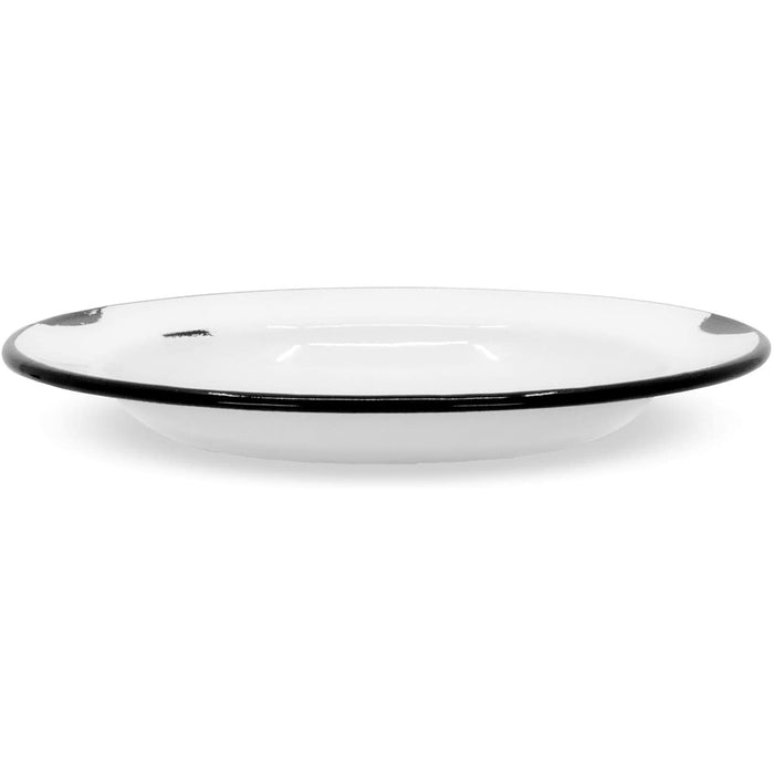Red Co. Enamelware Classic 8 inch Round Flat Salad Plate, Distressed White/Black Rim - Set of 4