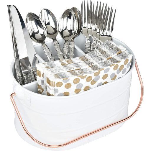 Utensil Caddy White With Grey Metal Legs