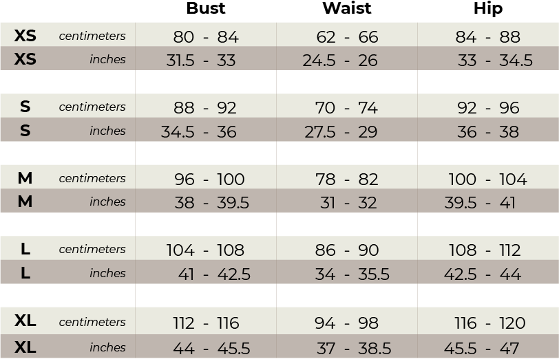 Size table WOMEN