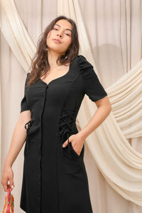 THE DOUBLE LACEUP DRESS ~ BLACK