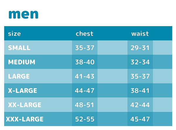 SwimZip Men Size Chart