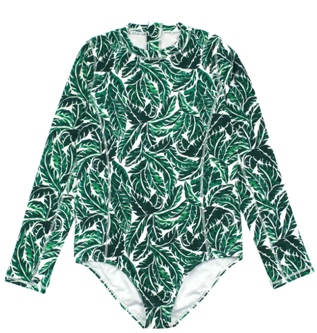 Palm Leaf Print Long Sleeve Swimwear