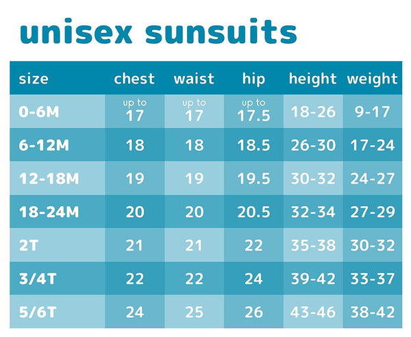 SwimZip Unisex Sunsuit Size Chart