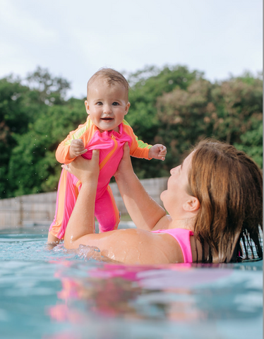 Mom and Baby Neon swimsuit UPF 50+ sun protective swim shirt