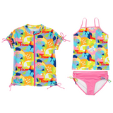 Girls Short Sleeve Rash Guard with Tankini + Bikini Bottoms Set (3 Piece) | "Joyful" | UPF 50+ Sun Protection-6-8-Joyful-SwimZip UPF 50+ Sun Protective Swimwear & UV Zipper Rash Guards-pos1