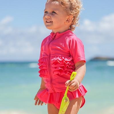 Little Girl Zipper Rash Guard Swimsuit Set by SwimZip - 