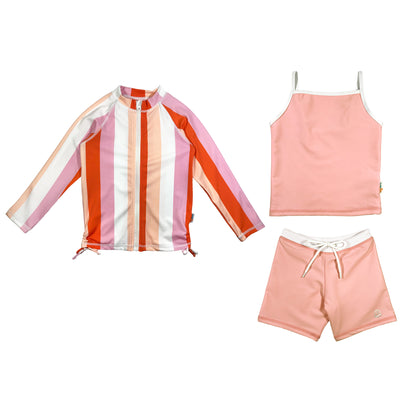 Girls Long Sleeve Rash Guard + Tankini Shorts Set (3 Piece)