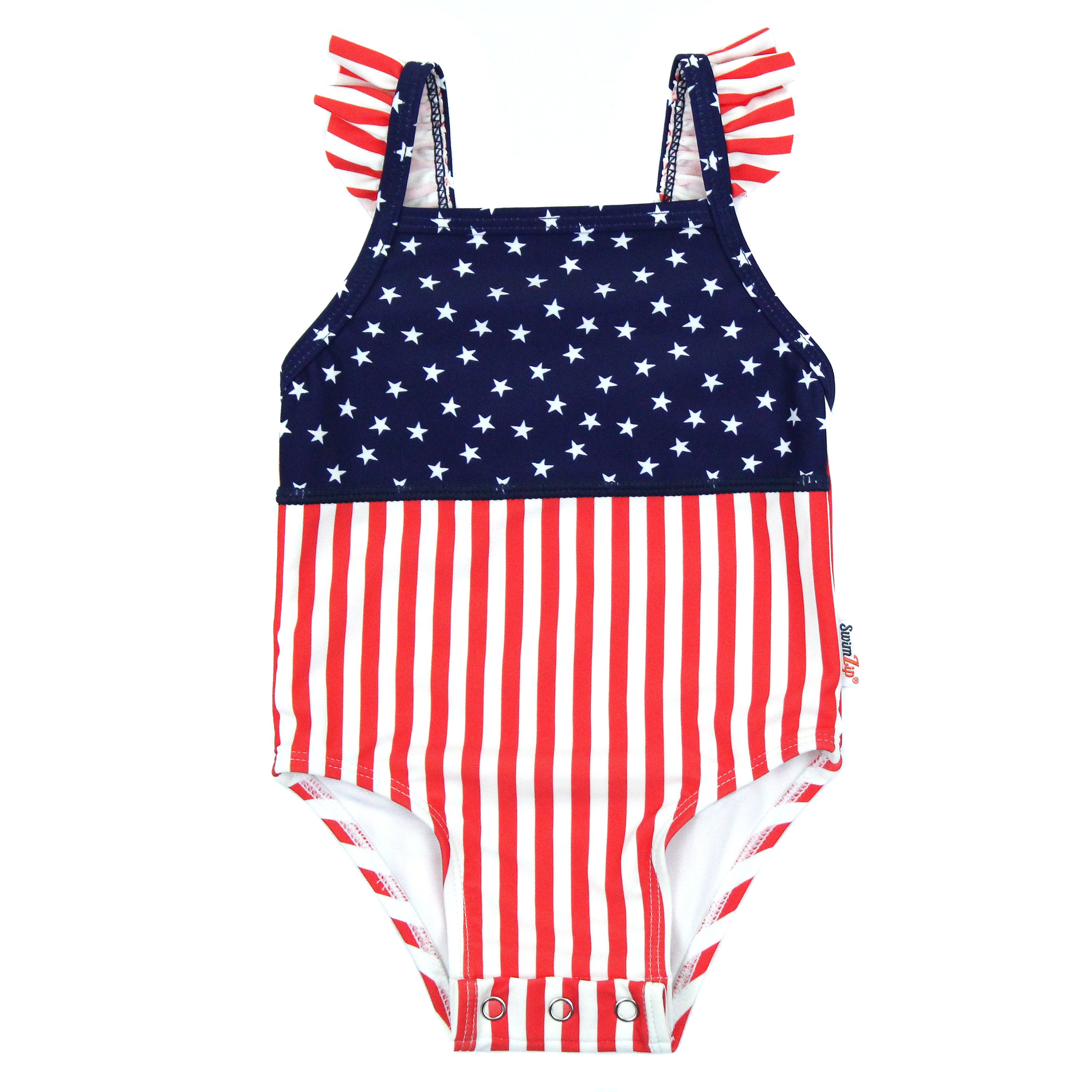 Girl S Ruffle Strap One Piece Swimsuit Stars And Stripes Swimzip Upf 50 Sun Protective Swimwear Uv Zipper Rash Guards