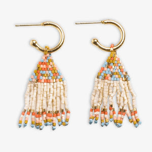 Leta Mini Gold Hoop Confetti Top & Stripe Short Fringe Earrings - MarketPlaceManning
