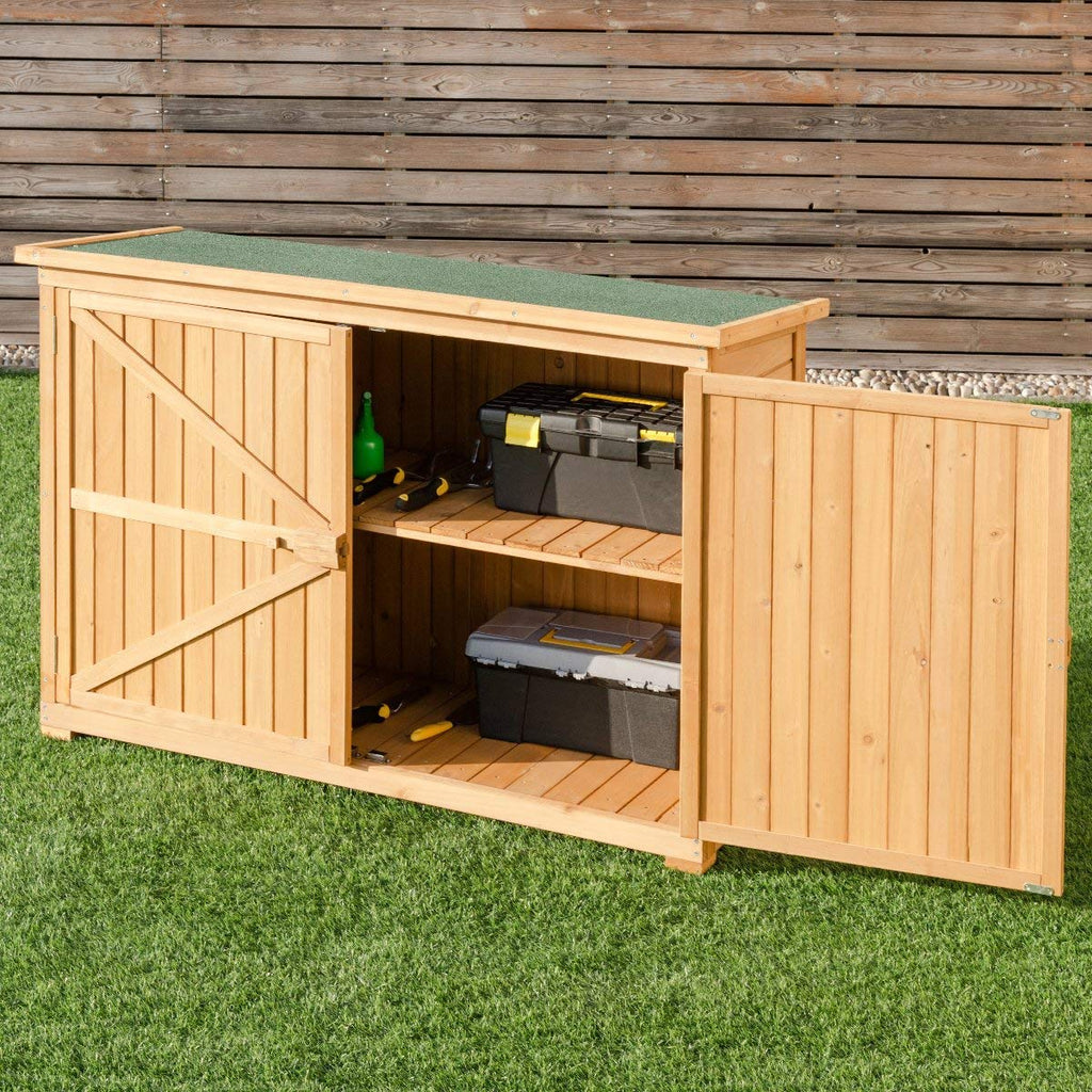 Goplus Wooden Garden Shed Outdoor Storage Cabinet Fir Wood Double Door