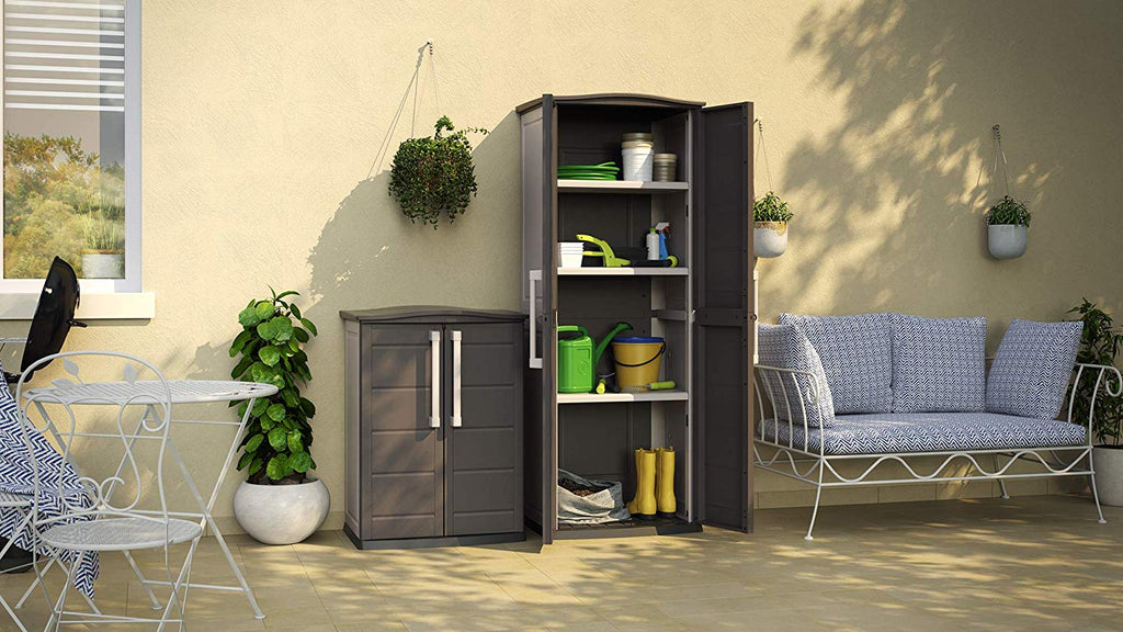 Keter Boston Resin Tall Outdoor Storage Shed Cabinet For Patio Petes