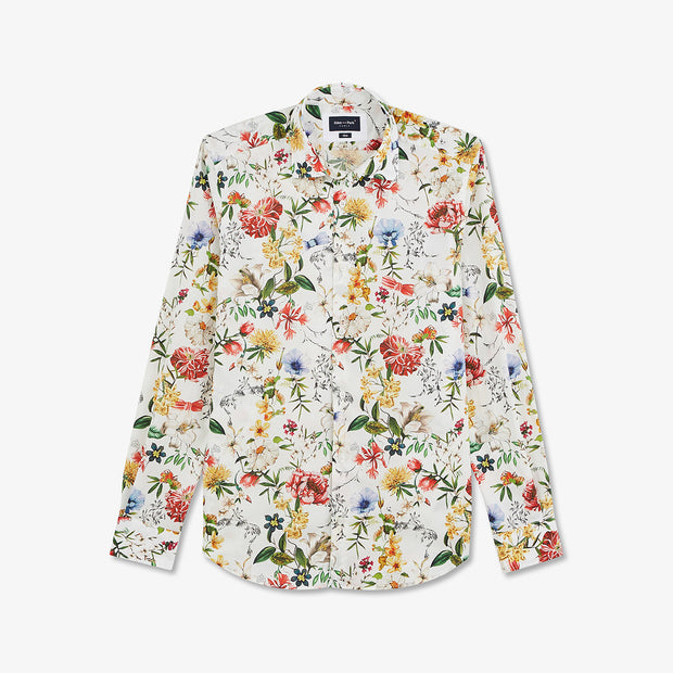 Slim fit floral patterned cotton shirt