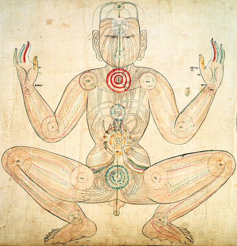 A MAP OF THE SUBTLE ENERGETIC SYSTEM ACCORDING TO THE KALACHAKRA TANTRA.
