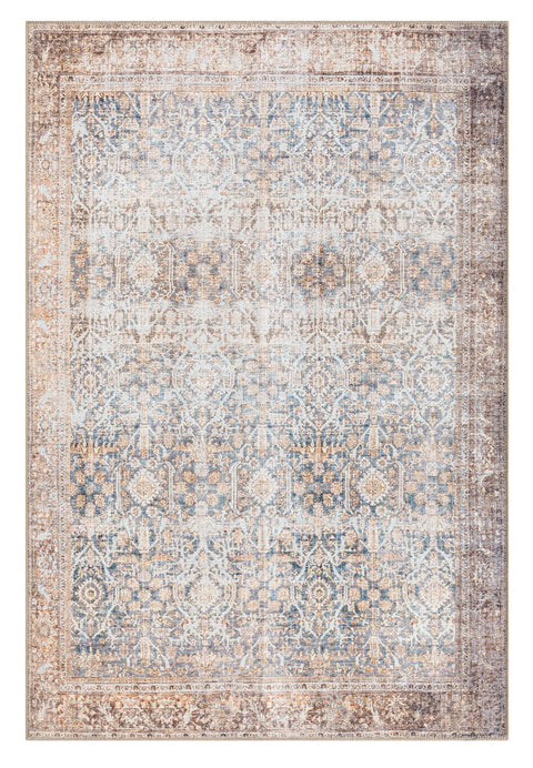 Miss Amara Tinka Beige and Grey Traditional Distressed Washable Rug in Cream | Mathis Home