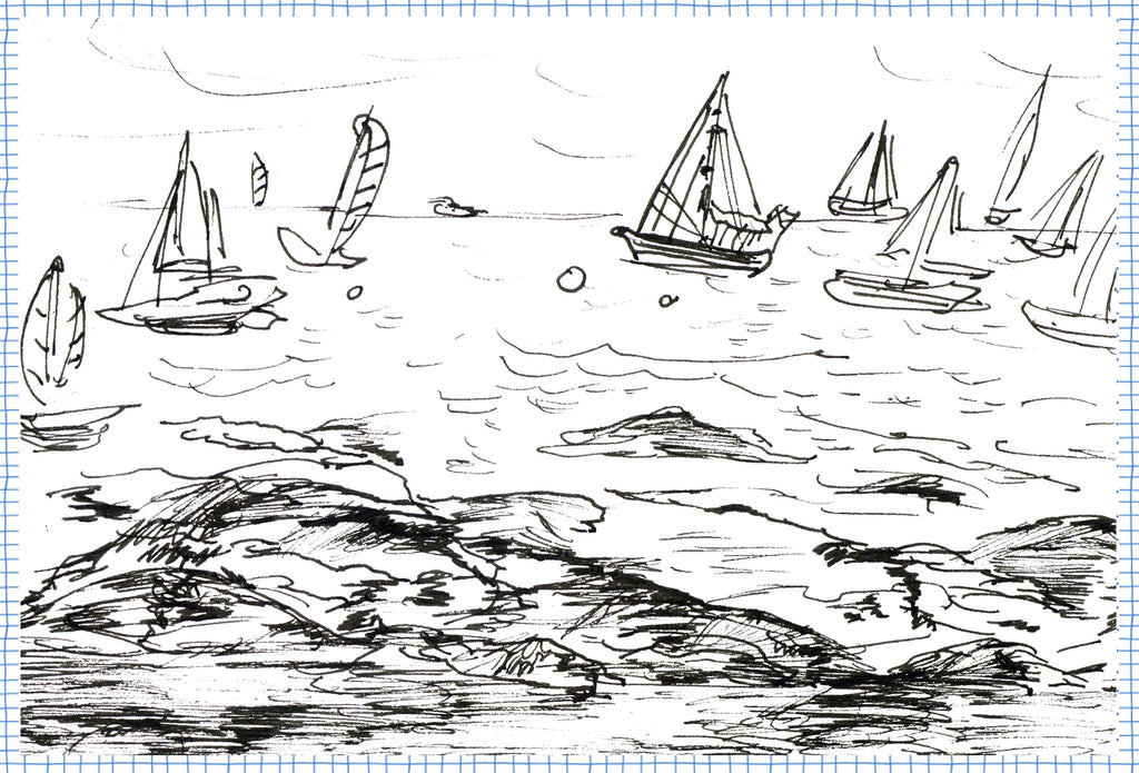 Drawing by Crimson Rose O'Shea of Las Salinas beach in Ibiza.