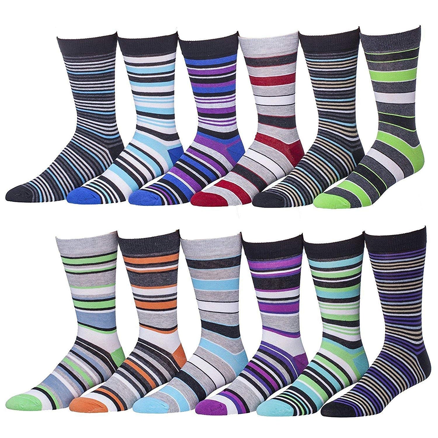 12 Pairs of Men's Dress Socks Assorted Colors and Patterns, Size 10-13 ...