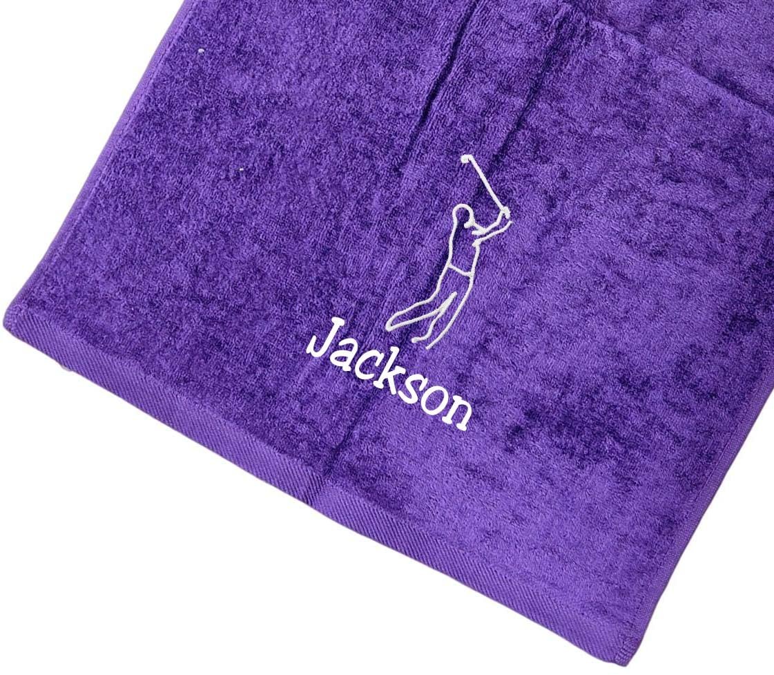 Personalized with Embroidered Name Golf Towel with Clip (Purple - Man)