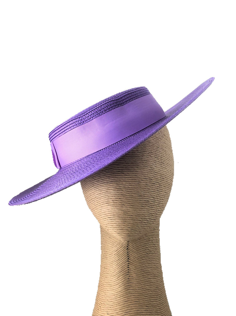 purple boater hat