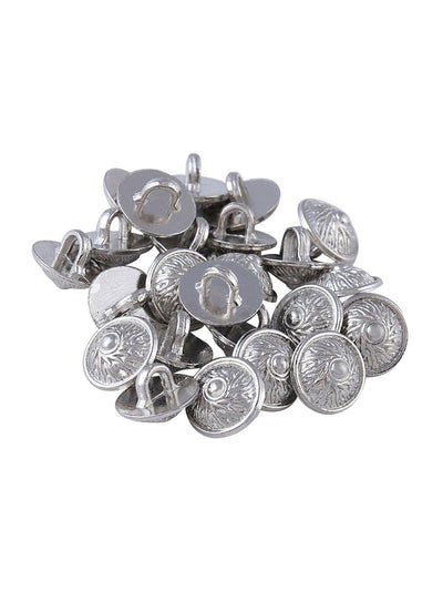Round Shape Silver Engraved Design 11mm (16L) Downhole Shirt Kurta Metal Button - Jhonea Accessories