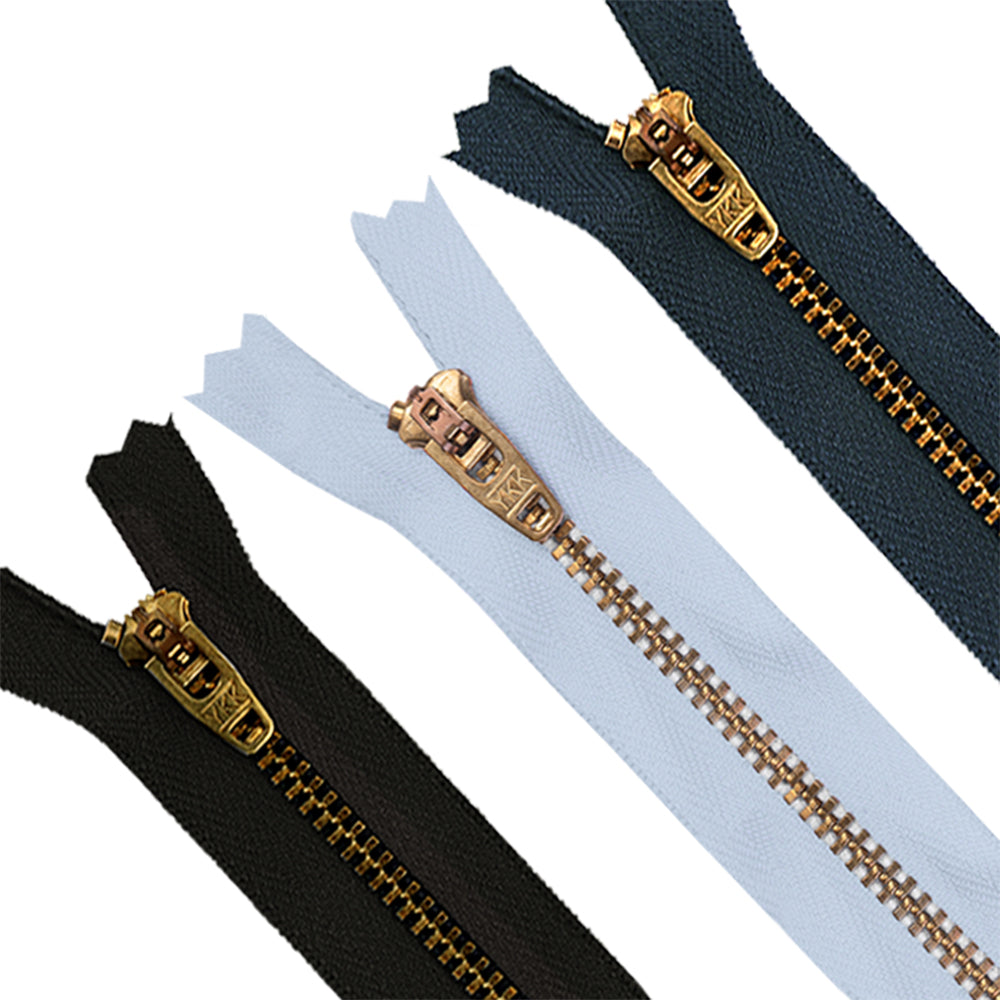 #5 YKK Metal Zipper Brass Finish, Closed End. YKK Zippers Are Considered by Many to Be The Best Zipper in The World and The Number One Brand Zipper