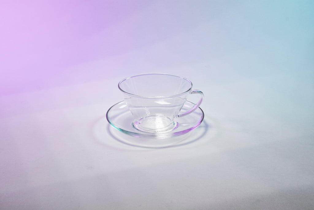 Modern Kitchen Clear Glass Tea Cups with Matching Saucers Set of 6