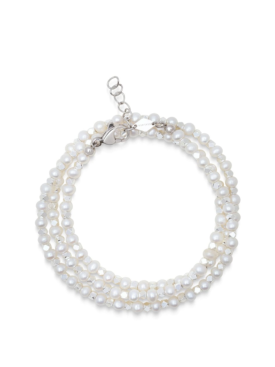Image of Men's Silver Wrap-Around Bracelet with Pearls