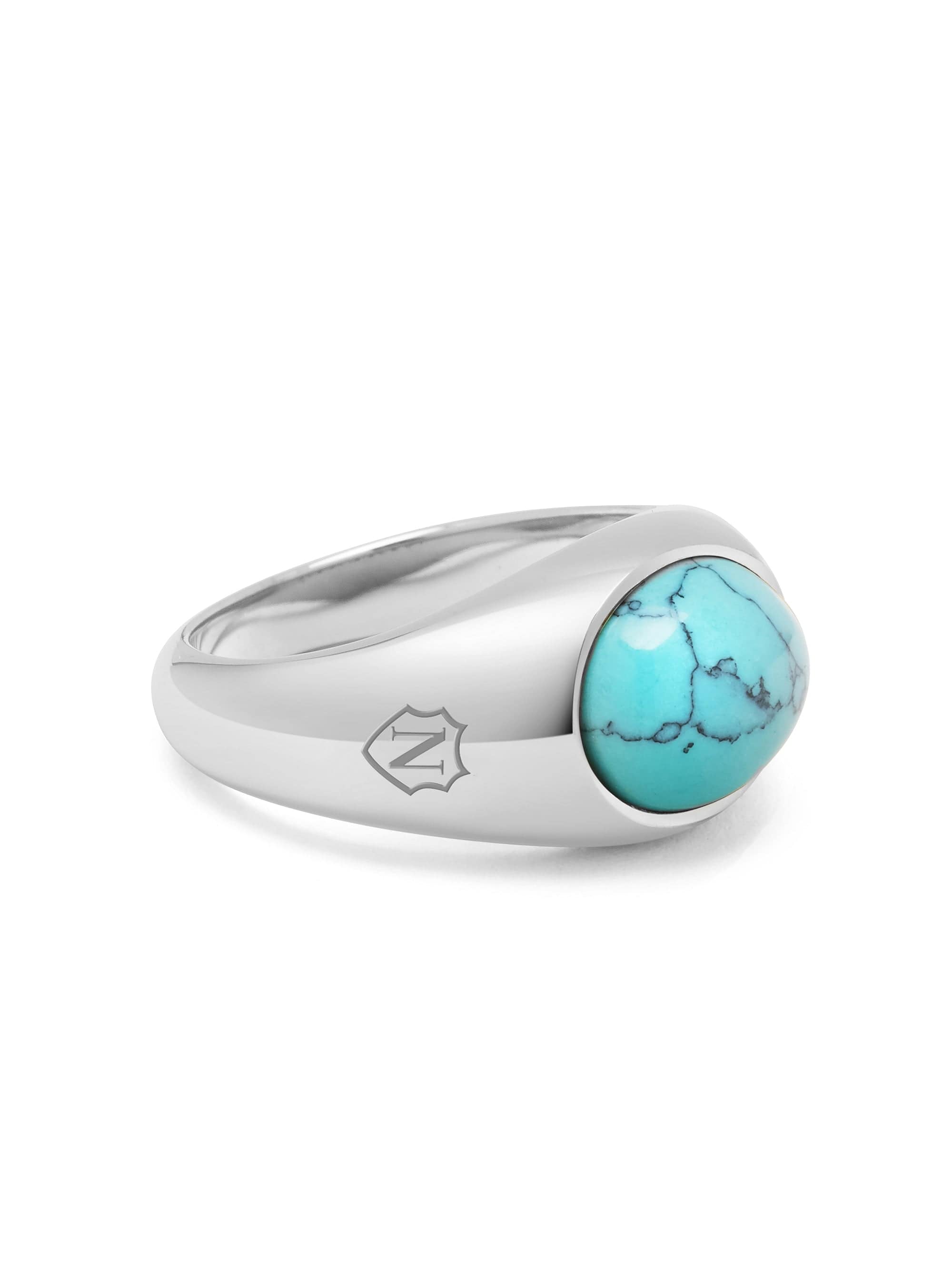 Image of Silver Oval Signet Ring with Turquoise Stone