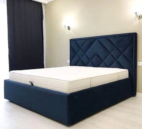 Modern Platform Queen Size Bed (Teak Wood, Blue)